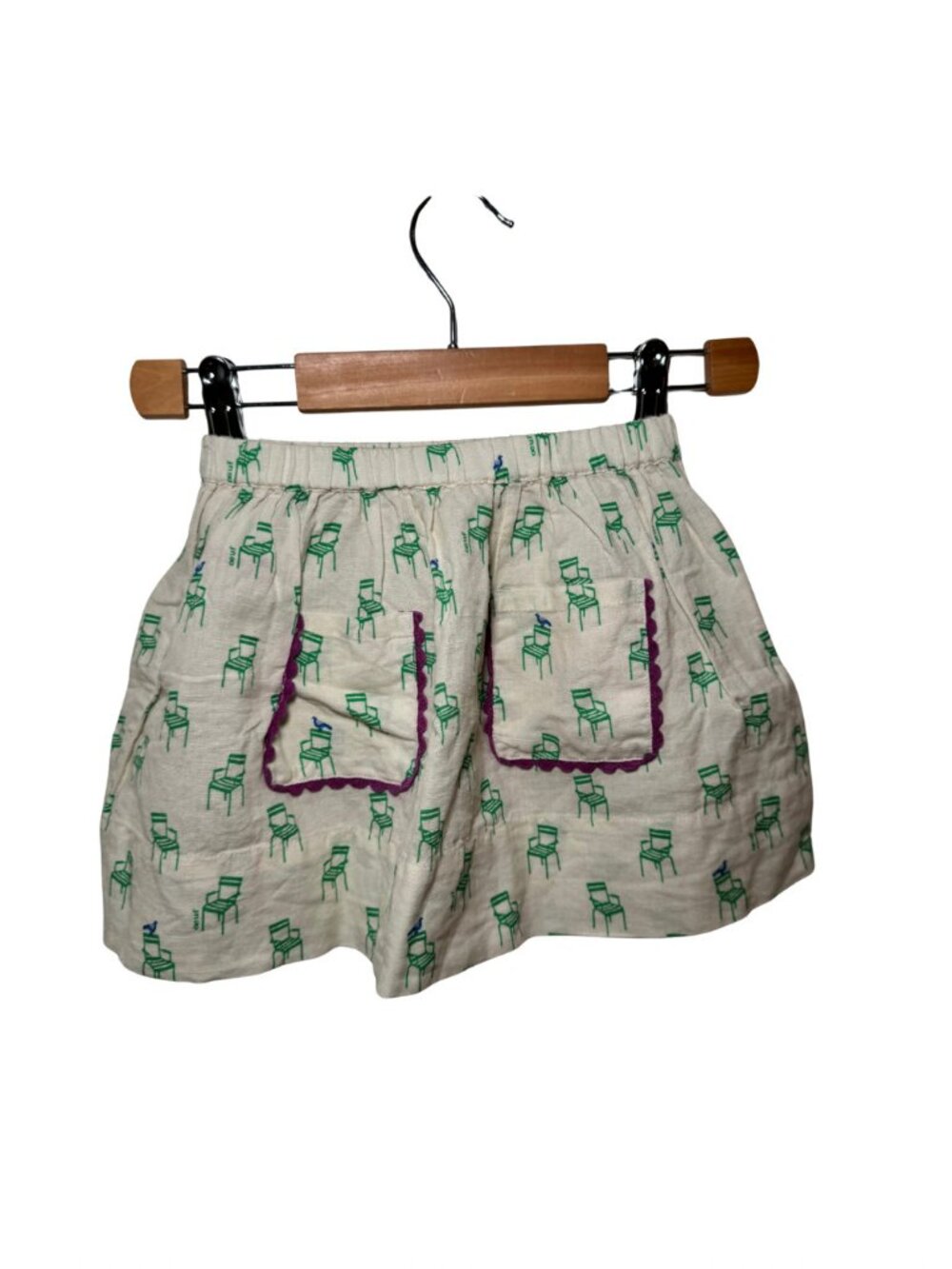 Oeuf Cream Chair Print Skirt Purple Rickrack Pockets 3-4Y